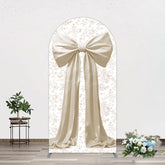 Aperturee - Aperturee Floral Sweet White Bow Happy Birthday Arch Backdrop